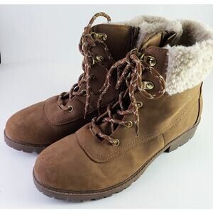 Steve Madden Chestnut Winter Boots Faux Fur Leather Flocking Outsole Womens Sz 5